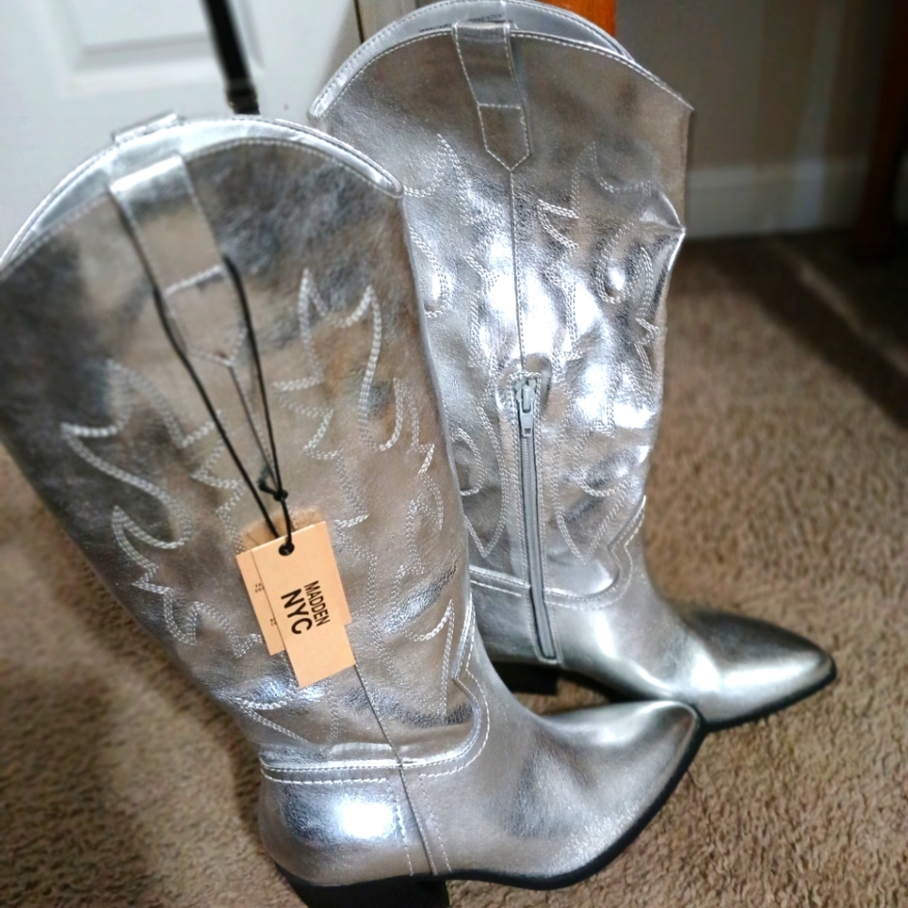 Nwt silver knee high cowgirl boots